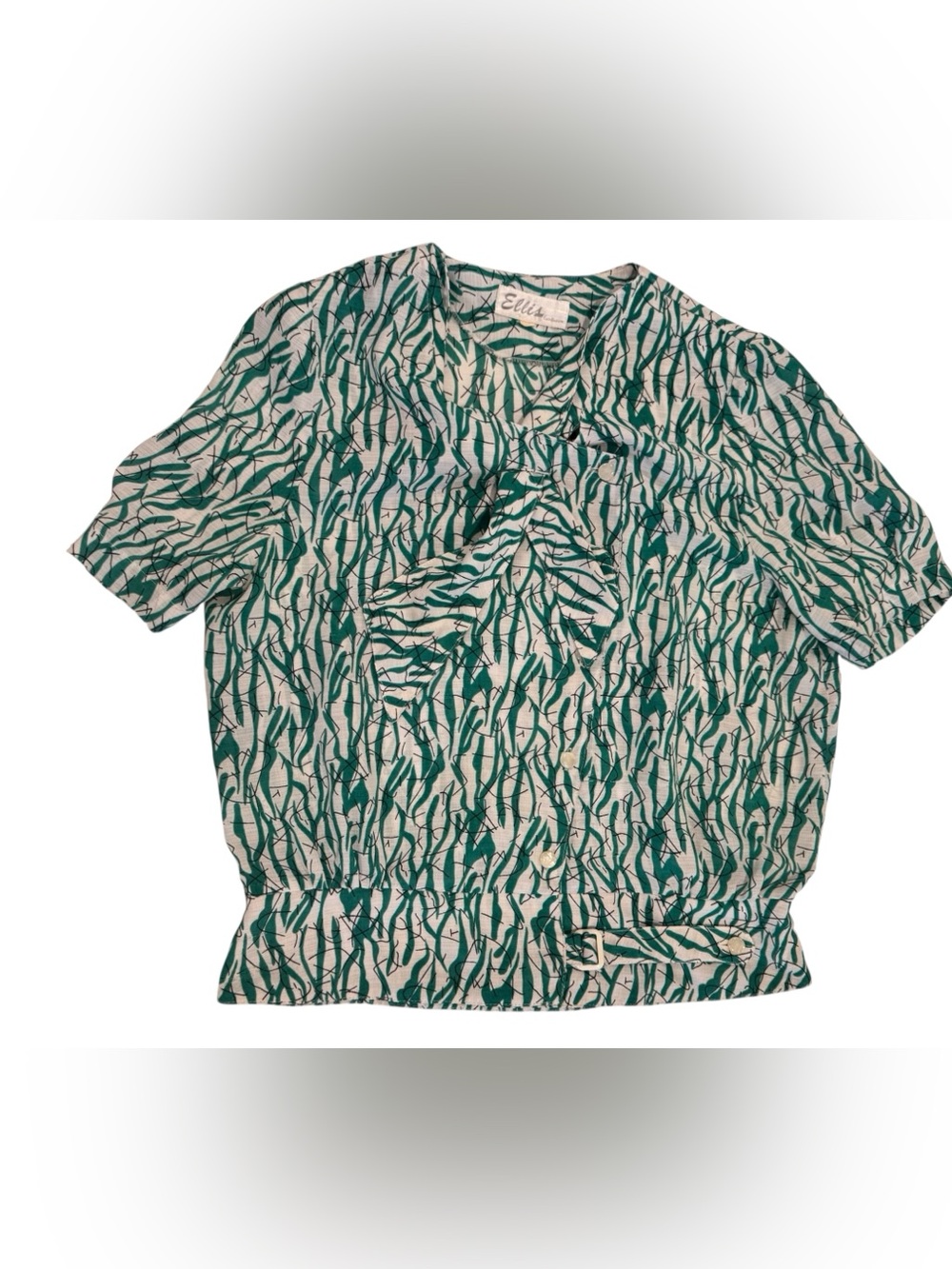 Ellis Green & White Patterned Blouse Sz S